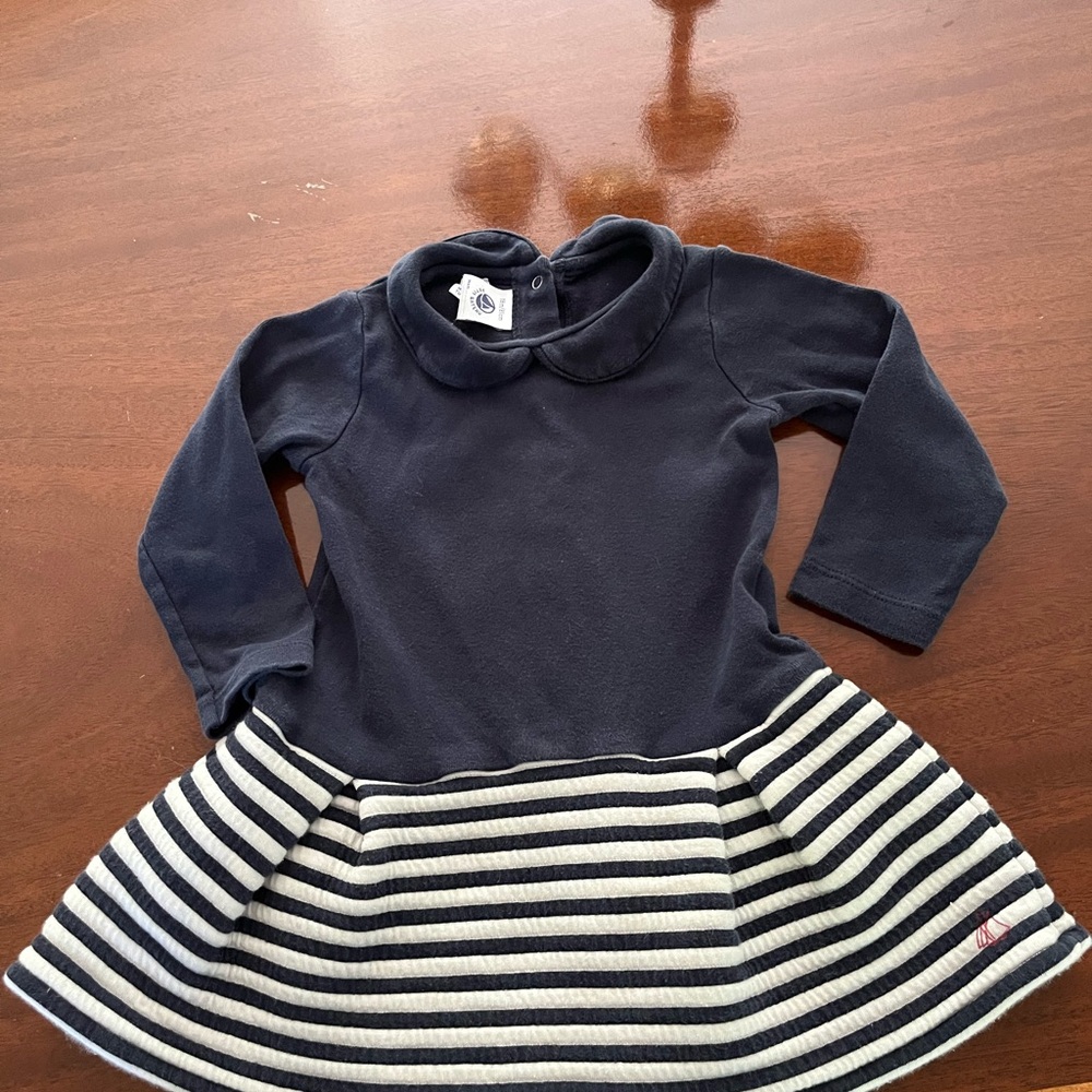 Petit Bateau Navy and White Striped Dress